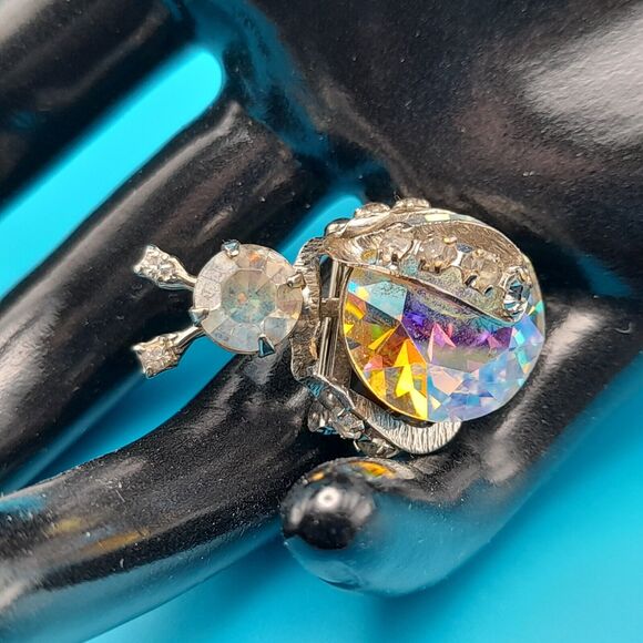 Vintage Bug Insect Rhinestone Brooch Pin, Aurora Borealis, Silver Tone - Picture 8 of 9